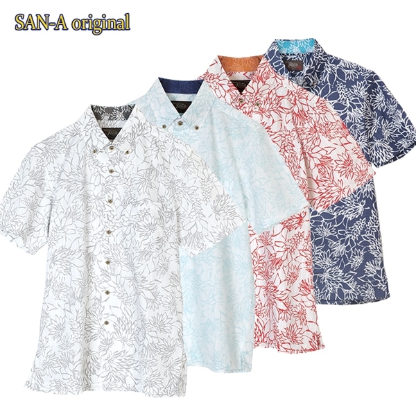 【送料無料】デイゴ総柄 かりゆしウェアP1870-063   Kr23